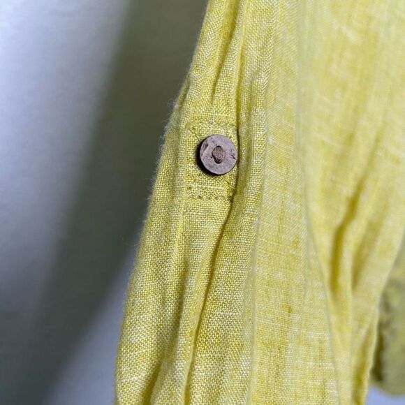 Sigrid Olsen Women’s Yellow Linen Roll Tab Long Sleeve V Neck Top Size S - Picture 5 of 9